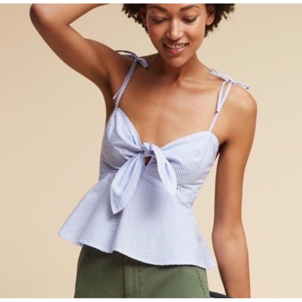 Maeve Peplum Camisole Top Womens 12 Blue Striped Tie Front Coastal Nautical